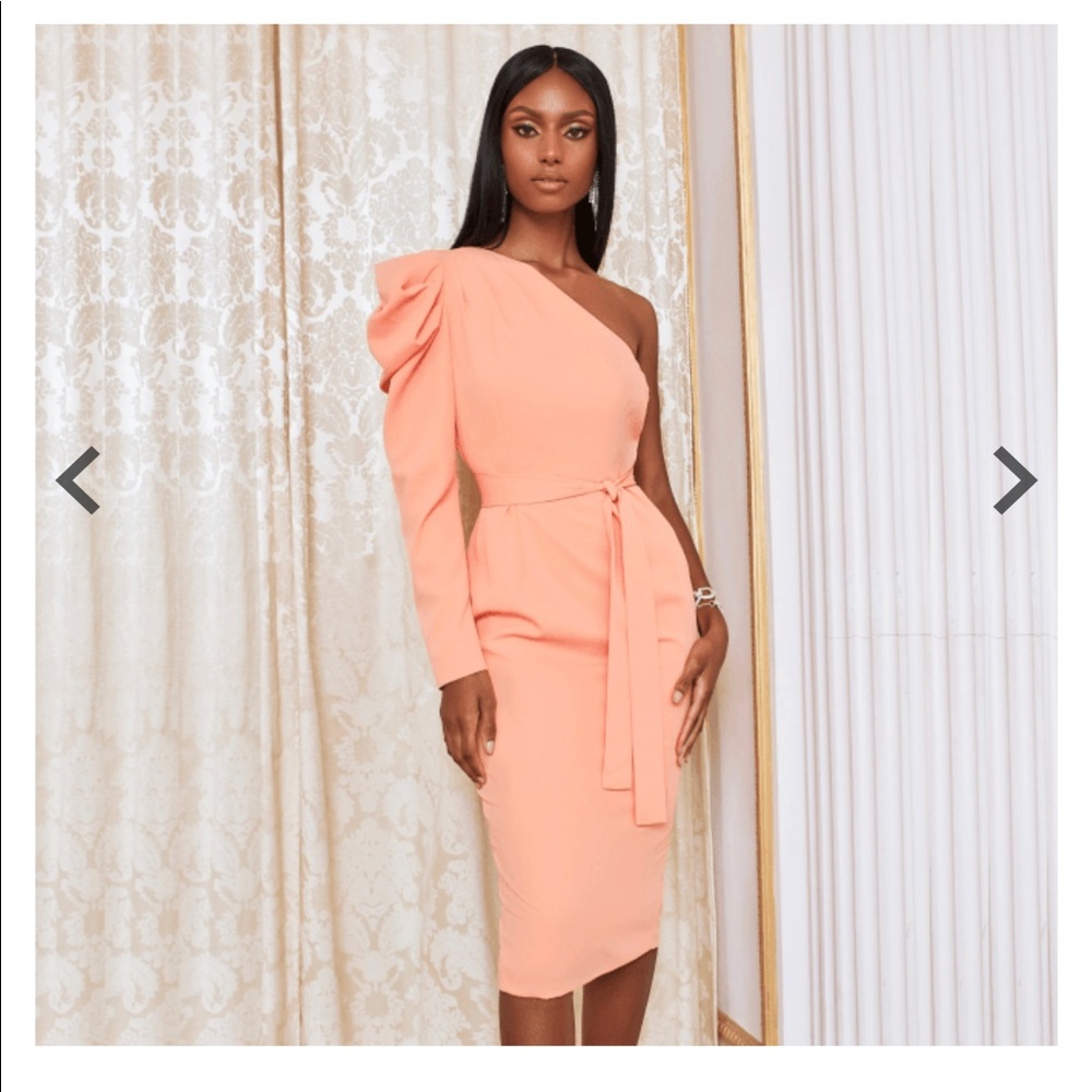 Lavish Alice Cowl Sleeve One Shoulder Midi Dress